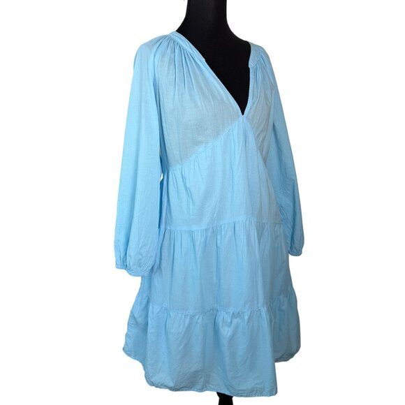 Xirena Mini Dress Nadia Tiered Blouson-Sleeve Poplin Bluebird Sz M Coastal - Picture 4 of 9